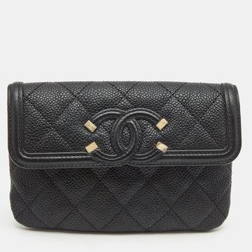 Chanel Black Quilted Caviar Leather Filigree Wallet