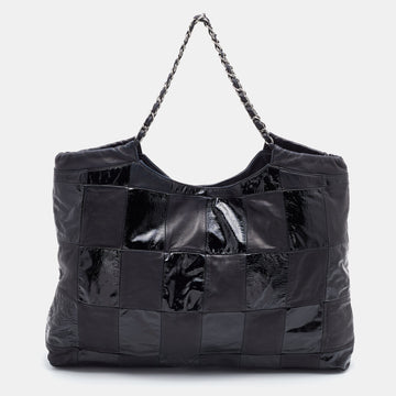 Chanel Black Leather and Patent Leather Large Brooklyn Patchwork Cabas Tote