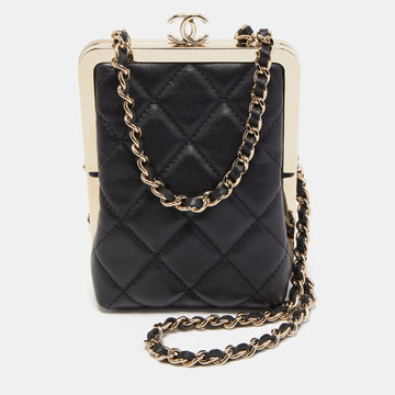 Chanel Black Quilted Leather and Plexiglass CC Chain Clutch