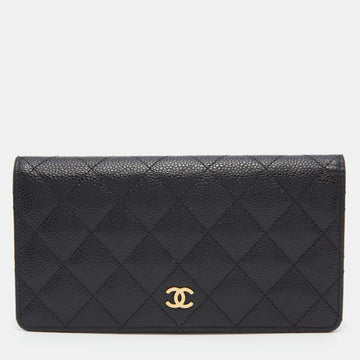 Chanel Black Quilted Caviar Leather L Yen Continental Wallet