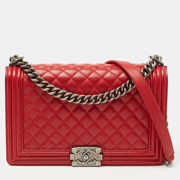 CHANEL Red Quilted Leather New Medium Boy Shoulder Bag