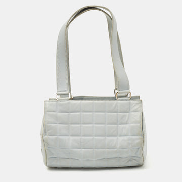 CHANEL Light Blue Cube Quilted Leather Zip Bowler Bag