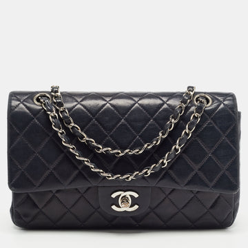 CHANEL Dark Blue Leather Medium Classic Double Flap Bag