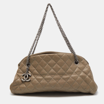 CHANEL Olive Green Quilted Caviar Leather Medium Just Mademoiselle Bowler Bag