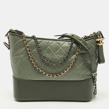 CHANEL Two Tone Green Quilted Aged Leather Medium Gabrielle Hobo