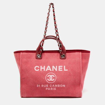 CHANEL Pink Canvas and Leather Large Deauville Shopper Tote