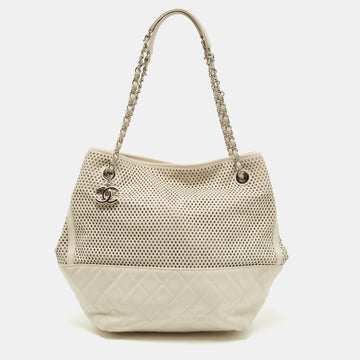 CHANEL Cream Perforated Leather Up In The Air Tote