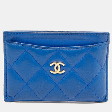 CHANEL Blue Quilted Leather Classic Card Holder