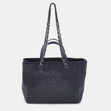 CHANEL Black Quilted Leather Medium CC Shopper Tote