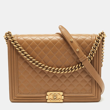 CHANEL Beige Quilted Leather Large Boy Flap Bag