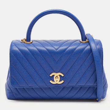 CHANEL Blue Caviar Leather Medium Coco Top Handle Bag