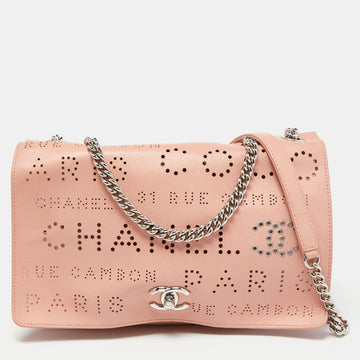 CHANEL Light Pink Leather Perforated Logo Flap Bag