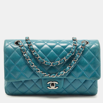 CHANEL Teal Quilted Leather Medium Classic Double Flap Bag