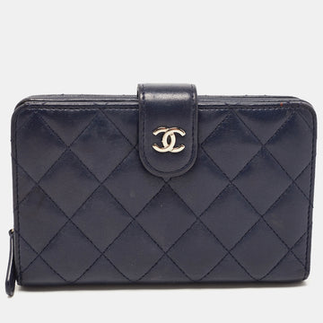 CHANEL Navy Blue Quilted Leather CC French Wallet