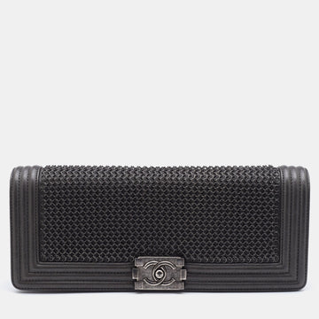 CHANEL Metallic Grey Chainmail Leather Boy Clutch