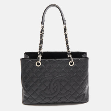 CHANEL Black Quilted Caviar Leather Grand Shopper Tote