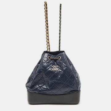 CHANEL Black/Dark Blue Quilted Calf Aged Leather Small Gabrielle Backpack