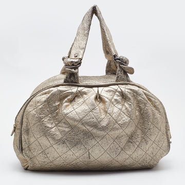 CHANEL Gold Textured Leather Wild Stich Weekender Bag