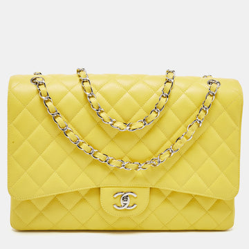 CHANEL Yellow Quilted Caviar Leather Maxi Classic Single Flap Bag