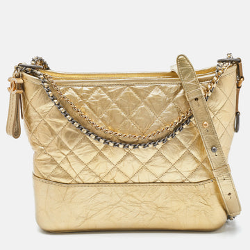 CHANEL Gold Quilted Leather Medium Gabrielle Hobo