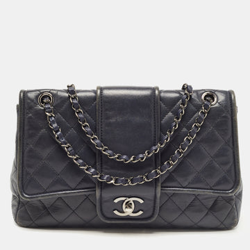 CHANEL Navy Blue Quilted Leather Elementary Chic Flap Bag