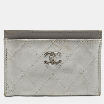 CHANEL Silver/Pink Quilted Leather CC Classic Card Holder