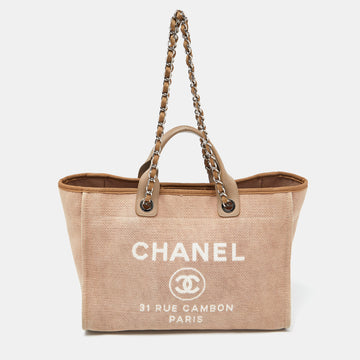 CHANEL Beige Canvas and Leather Large Deauville Shopper Tote