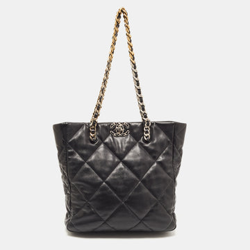 CHANEL Black Quilted Leather 19 Shopper Tote