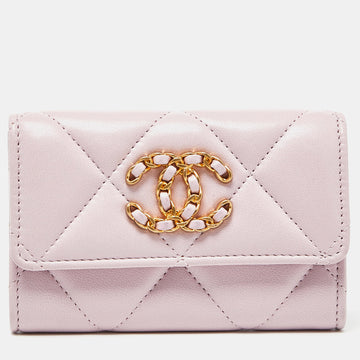 CHANEL Pink Quilted Leather 19 Card Case