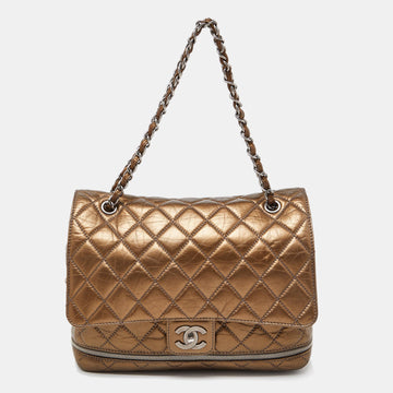 CHANEL Gold Quilted Crinkled Leather PNY Expandable Shoulder Bag