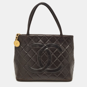 CHANEL Black Quilted Leather Medallion Tote