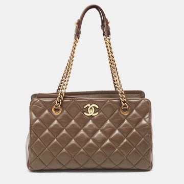 CHANEL Dark Brown Quilted Leather Perfect Edge Tote