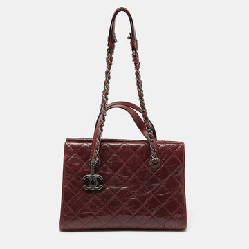 CHANEL Burgundy Quilted Glazed Caviar Leather Crave Tote