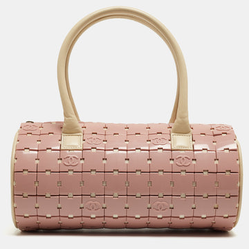 CHANEL Pink/Light Beige Acrylic Lucite Puzzle Barrel Satchel