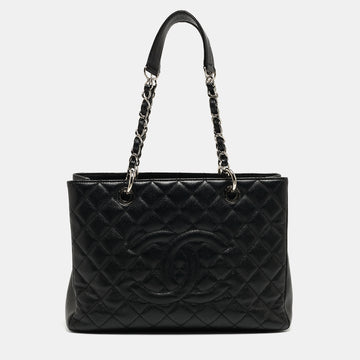 CHANEL Black Quilted Caviar Leather Grand Shopper Tote