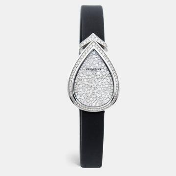 CHAUMET Pave 18k White Gold Diamond Satin Josephine Aigrette W85167-001M Women's Wristwatch 27.30 x 20.20mm