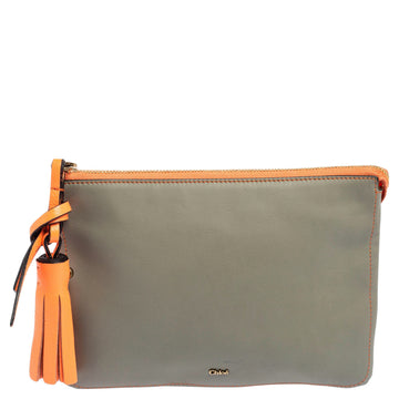 Chloe Grey/Orange Leather Top Zip Pouch