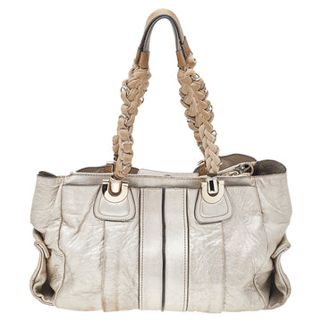 Chloe Metallic Gold/Beige Leather Heloise Satchel