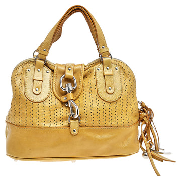 Chloe Yellow Leather Curcuma Perforated Kerala Satchel