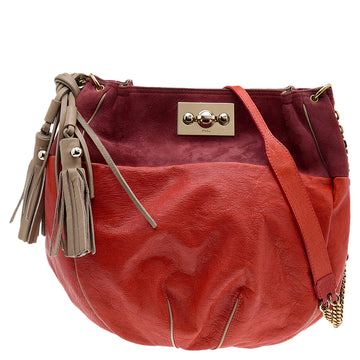 Chloe Orange/Brown Leather And Suede Chain Hobo