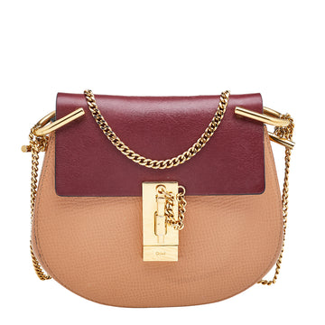 Chloe Peach/Maroon Leather Small Drew Crossbody Bag