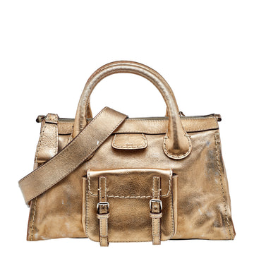 Chloe Metallic Gold Leather Front Pocket Edith Satchel