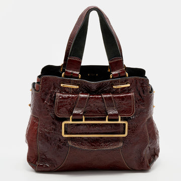 Chloe Maroon Patent Leather Metal Flap Pocket Satchel