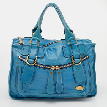 Chloe Blue Leather Large Bay Satchel