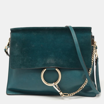 Chloe Dark Green Leather and Suede Medium Faye Shoulder Bag