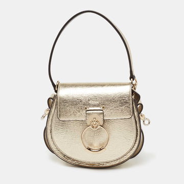 Chloe Metallic Gold Leather Small Tess Top Handle Bag