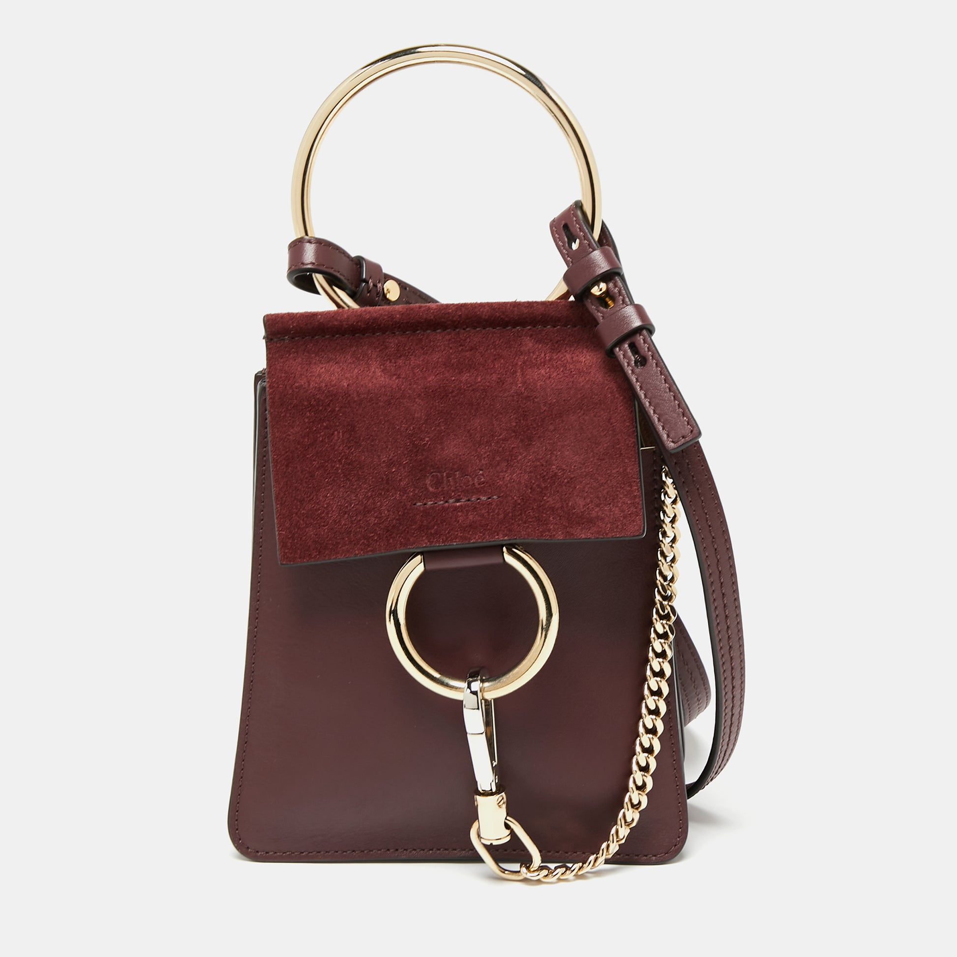 Chloé Burgundy Leather and Suede Mini Faye Crossbody Bag Chloe