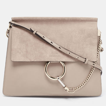 Chloe Taupe Leather and Suede Medium Faye Shoulder Bag