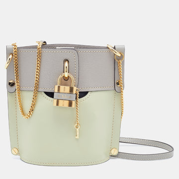 Chloe Green/Grey Leather Padlock Chain Bucket Bag