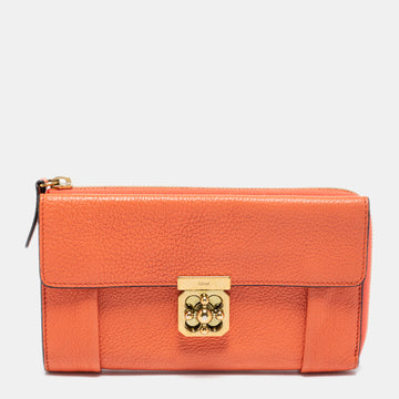 Chloe Coral Orange Leather Elsie Zip Around Continental Wallet